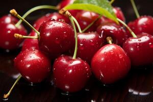 Natures candy a luscious, ripe red cherry, bursting with flavor AI Generated photo