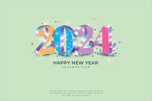 Simple and Clean Design 3D Happy New Year 2024.Colorful Gradient Numbers vector