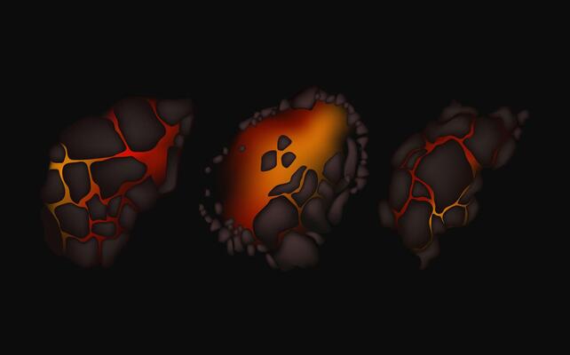 Stylized abstract background of volcano magma glow texture in cracking holes.Destroyed earth surface and flowing lava.