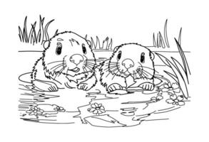 Groundhog Day February 2nd. Cute baby animal beaver.Groundhog day coloring book vector