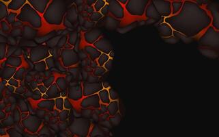 Stylized abstract background of volcano magma glow texture in cracking holes.Destroyed earth surface and flowing lava. vector