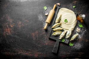 Raw gedza dumpling. The dough for the preparation of dumplings gedza. photo