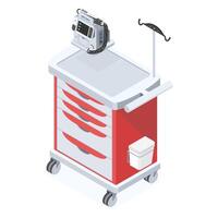 'Emergency trolley, crash cart, emergency cart for hospital in isometric. Isolated objected. Vector. vector