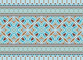 Cross Stitch. Pixel. Geometric ethnic oriental seamless pattern traditional background. Aztec-style abstract vector illustration. Design for textile, curtain, carpet, wallpaper, clothing, wrapping