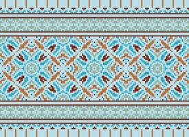 Cross Stitch. Pixel. Geometric ethnic oriental seamless pattern traditional background. Aztec-style abstract vector illustration. Design for textile, curtain, carpet, wallpaper, clothing, wrapping