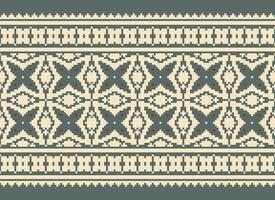 Cross Stitch. Pixel. Geometric ethnic oriental seamless pattern traditional background. Aztec-style abstract vector illustration. Design for textile, curtain, carpet, wallpaper, clothing, wrapping