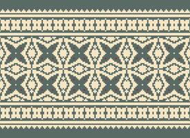 Cross Stitch. Pixel. Geometric ethnic oriental seamless pattern traditional background. Aztec-style abstract vector illustration. Design for textile, curtain, carpet, wallpaper, clothing, wrapping