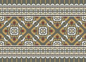 Cross Stitch. Pixel. Geometric ethnic oriental seamless pattern traditional background. Aztec-style abstract vector illustration. Design for textile, curtain, carpet, wallpaper, clothing, wrapping