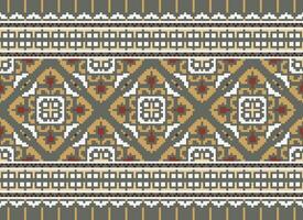 Cross Stitch. Pixel. Geometric ethnic oriental seamless pattern traditional background. Aztec-style abstract vector illustration. Design for textile, curtain, carpet, wallpaper, clothing, wrapping