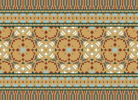 Cross Stitch. Pixel. Geometric ethnic oriental seamless pattern traditional background. Aztec-style abstract vector illustration. Design for textile, curtain, carpet, wallpaper, clothing, wrapping