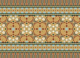 Cross Stitch. Pixel. Geometric ethnic oriental seamless pattern traditional background. Aztec-style abstract vector illustration. Design for textile, curtain, carpet, wallpaper, clothing, wrapping