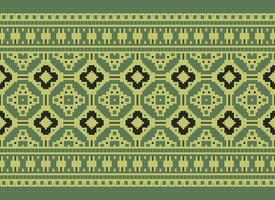 Zmijanjski vez embroidery style vector long horizontal seamless pattern - textile or fabric print ispired by cross-stitch folk art designs from Bosnia and Herzegovina