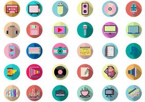 Music and Entertain icons set.Set of 30 icons for sound  such as cup of Coffee,Tv, equalizer,CD,DVD,computer,music note, loudspeaker.Vector voice and melody concept. vector