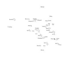 aislado ilustración de simplificado mapa de Marshall islas con nombres de el islas y atolones. negro línea siluetas vector