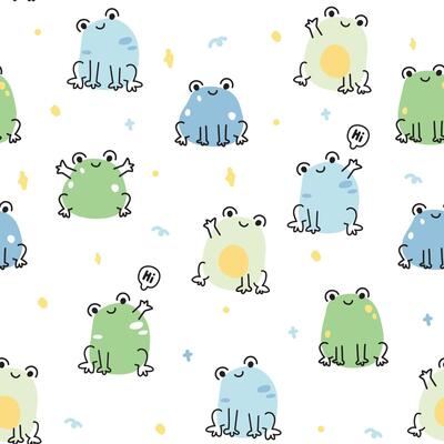 Seamless pattern of cute frog in line hand drawn style.Reptile animal character cartooon design.Greeting.Kid clothing screen.Image for card,poster,baby clothing.Kawaii.Vector.Illustration.
