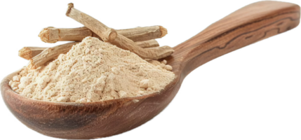 AI generated Ashwagandha Roots and Powder in Wooden Spoon png