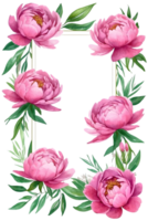 ai generado acuarela rosado -color peonía flor guirnalda png