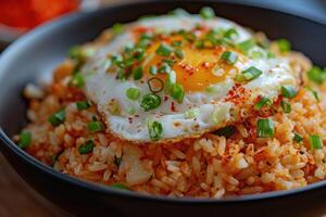 AI generated Spicy fried rice with fried egg,generative ai photo