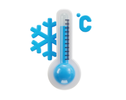 3d thermometer icon with ice symbol concept of cold temperature icon illustration png