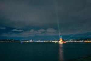 Kiz Kulesi or Maiden's Tower with spotlights at night photo