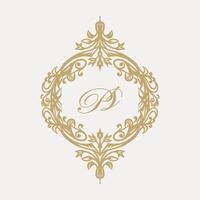 Wedding monogram design with PS inital. Monogram crest with intricate motif designs vector