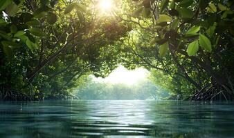 AI generated Mangrove forest background swamp forest background mangrove trees mangroves tree water forest background photo