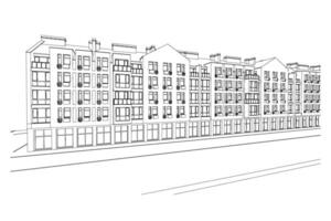 Detailed architectural plan of multistory building with diminishing perspective. Vector blueprint illustration