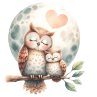 AI generated Mother and baby Owl watercolor clipart.Ai Generate png