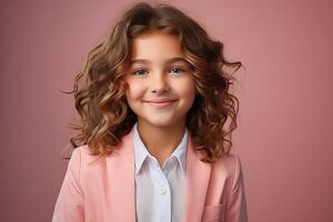 AI generated Happy Caucasian Girl in Peach Fuzz-Colored Suit photo