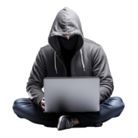 AI generated Hacker in hoodie using laptop png isolated on transparent background