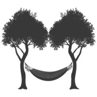 AI generated Silhouette hammock install in two tree black coloronly png