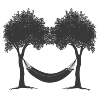 AI generated Silhouette hammock install in two tree black coloronly png