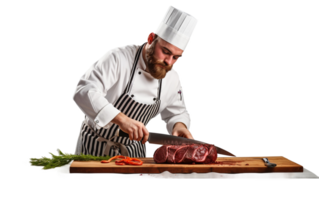 ai generado un masculino del chef artístico culinario viaje en transparente antecedentes png