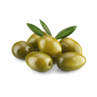 AI generated Olives with olive leaves isolated, healthy and organic food, AI generated, PNG transparent with shadow