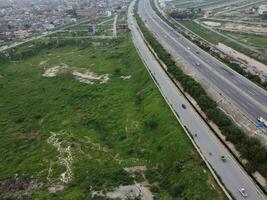 Aerial view of DHA Phase-6, main square, a small town on 2023-07-18 in Lahore Pakistan. photo