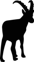 Mountain Goats Grazing on Alpine Pasture silhouette or vector