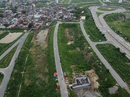 Aerial view of DHA Phase-6, main square, a small town on 2023-07-18 in Lahore Pakistan. photo