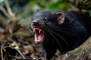 ai generado retrato de tasmania demonio, sarcófilo harrisii, el mas grande carnívoro marsupial nativo a tasmania isla. foto