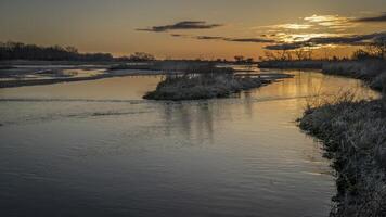springtime sunrise over wide and shallow Platte River near Kearney, Nebraska photo