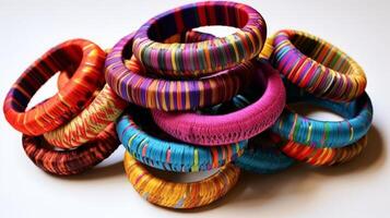 AI generated Yarn-wrapped bangles, trendy accessory. Generative AI photo