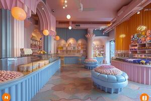 AI Generated Colorful candy store with playful displays and bright photo