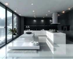 AI Generated Ultra-modern kitchen with smart appliances and sleek photo