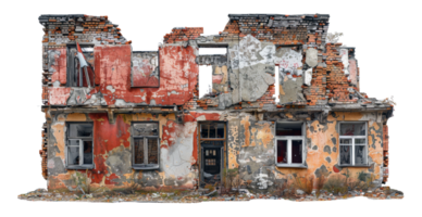 AI generated Desolate ruins of a once-standing dilapidated building on transparent background - stock png. png