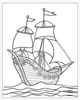 Pirate Ship Coloring Pages, Ship Vector, black and white ship illustration vector