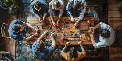 AI Generated A group of young people play board games. Time together. ,board games concept photo