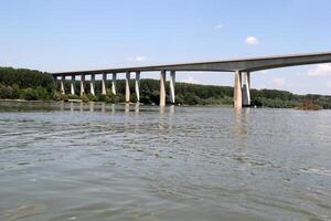 Beska Bridge on the Danube River in Vojvodina, Serbia photo