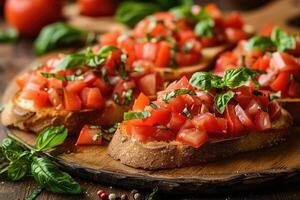 ai generado Bruschetta italiano comida profesional publicidad comida fotografía foto