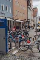Schwabisch Gmund,Germany -February 23, 2024 . Bicycle rent on the main square of the city photo
