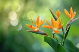 ai generado heliconia flor estreliticia reginae además conocido como pájaro de paraíso flor. foto