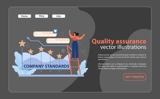 calidad garantía estándares un ilustrativo monitor de un profesional asegurando. vector